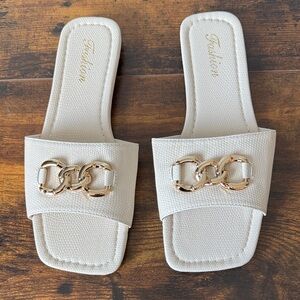 Elegant Women's Sandals with Gold Chain Detail